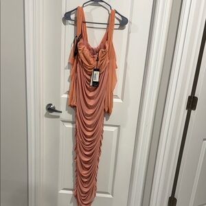 Elegant Rose Pink Maternity Ruched Mesh Dress